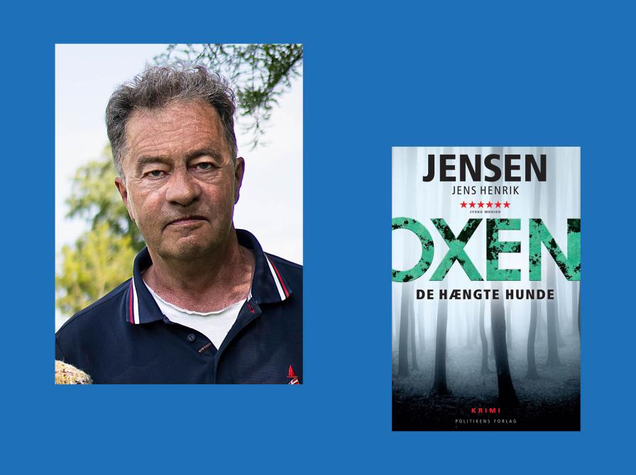 Portræt af Lars Findsen og bogforside til Oxen - De hængte hunde