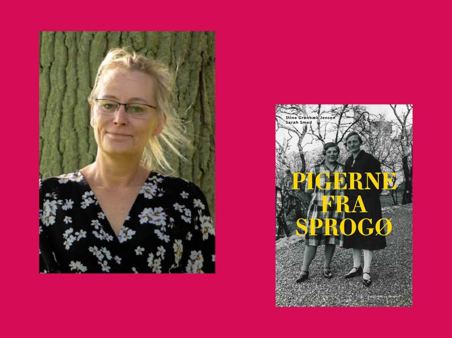 Portræt af Marianne Trustrup og bogforsiden til Pigerne fra Sprogø