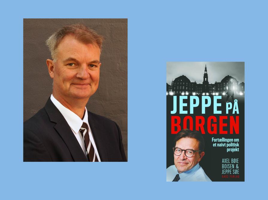 Portræt af Carsten Kudsk og bogforsiden til Jeppe på Borgen